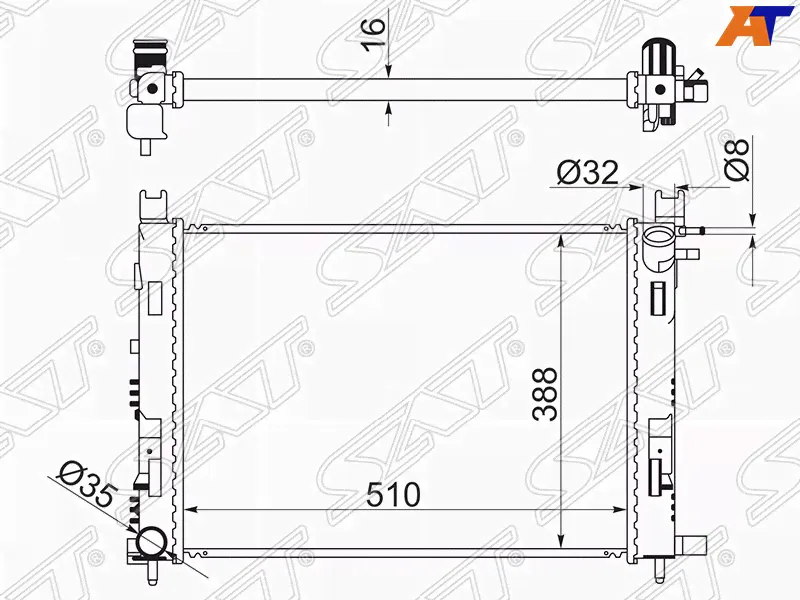 Радиатор Nissan Terrano 14-22 / Renault Arkana 18- / Duster 10-21 / Kaptur 16-20 / Logan 14- / Dacia Dokker 12- / Duster 10-17 / Logan 12-19 / Sandero 12-19 / LADA Vesta 15- / Vesta Cross 17- / Vesta -0