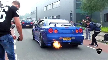Awesome Nissan Skyline R34 GT-R V-Spec II BACKFIRE, REVS & Acceleration Sounds!