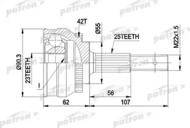Шрус наружный (граната) Patron для Nissan Sunny B14 1990-2000. Артикул PCV1275