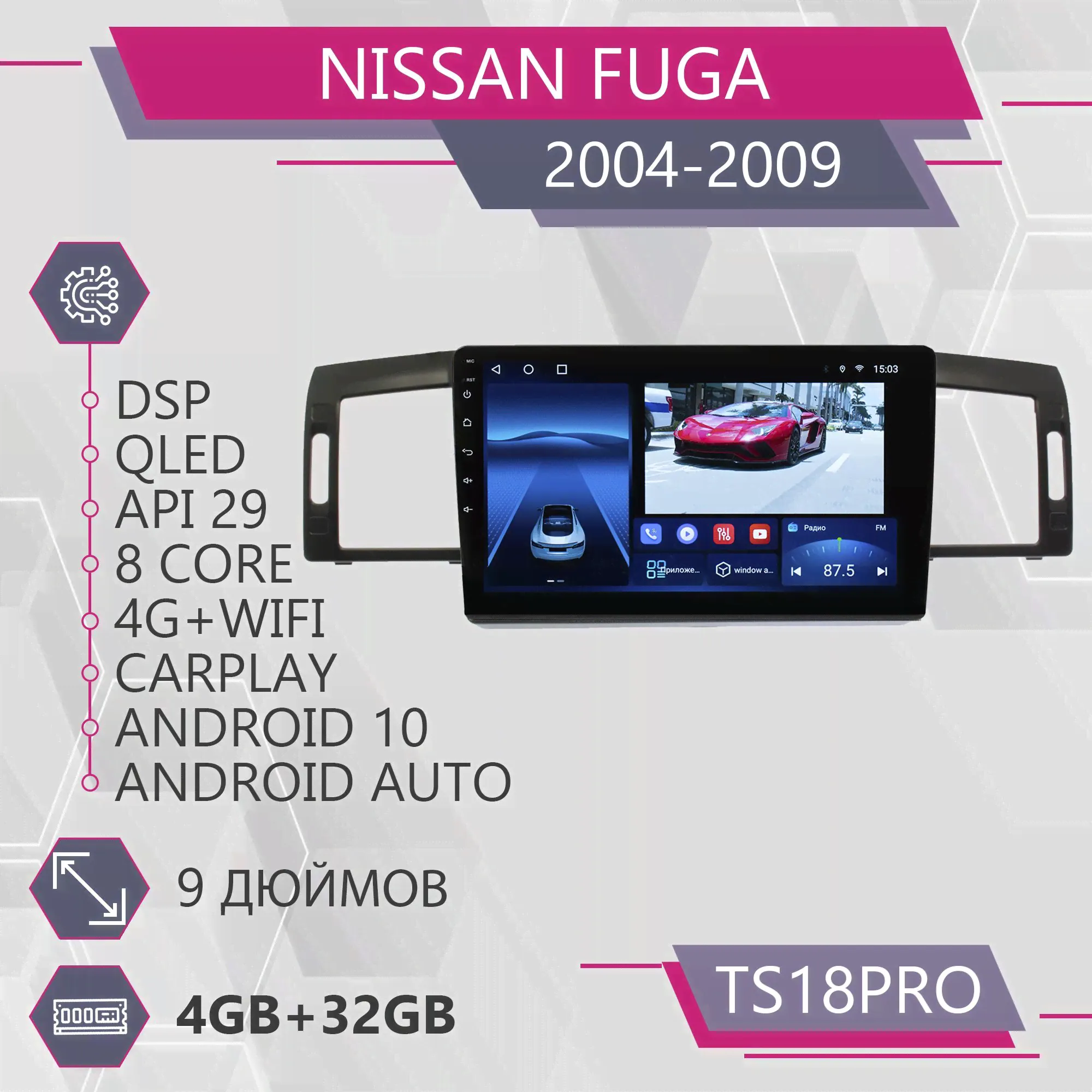 Штатная автомагнитола TS18Pro/ 4+32GB/ для Nissan Fuga / Ниссан Фуга / Магнитола Android 10/2din/ Головное устройство/ Мультимедиа/-0