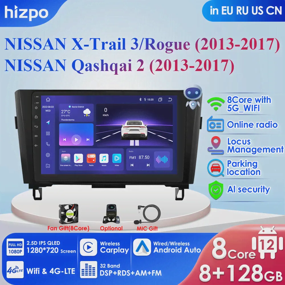 4G 9 "Android 12 Автомобильный Радиоприемник GPS для Nissan X-Trail Xtrail X Trail 3 T32 2013-2017 Qashqai 2 J11 2Din Carplay Авто Стерео головное устройство