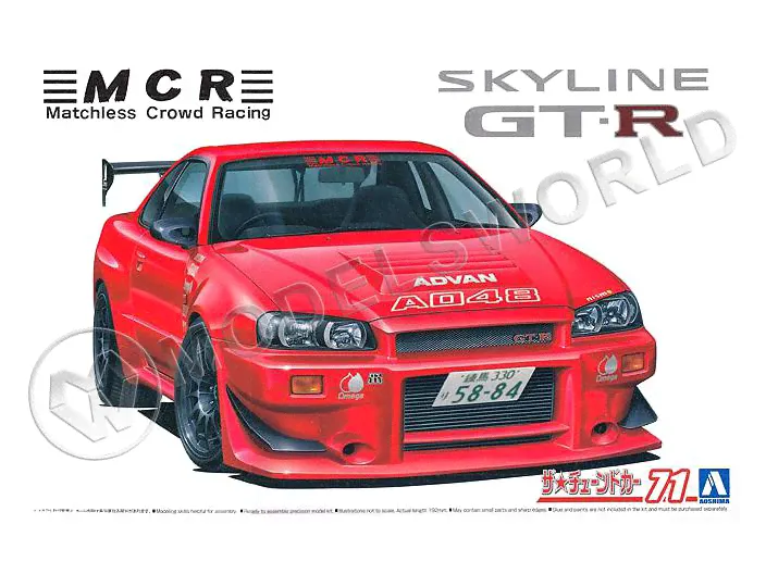 Склеиваемая пластиковая модель автомобиль Nissan Skyline GT-R R34 MCR. Масштаб 1:24-0